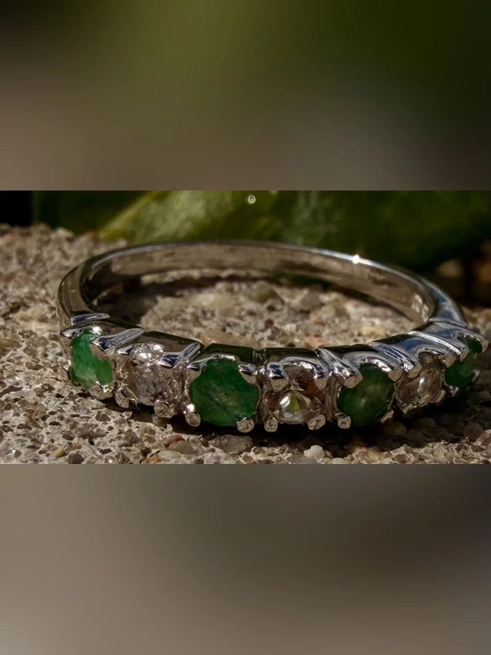 14K White Gold Over 925 Silver Multi Gemstone Ring Sapphire Emerald Ruby & Topaz